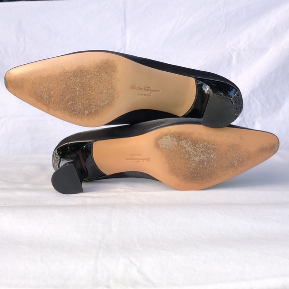 Salvatore Ferragamo “Boemia,” Black Silk Like Fabric, 2.75” Lucite Heel w/Lace - Picture 10 of 16